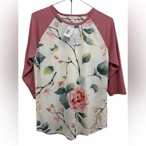 LuLaRoe Floral Long Sleeve Top - Pink and Cream